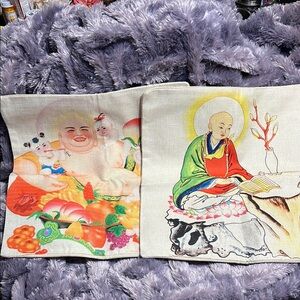 Set Of 2 Colorful Buddha and Monk  Decorative Pillow Covers. New